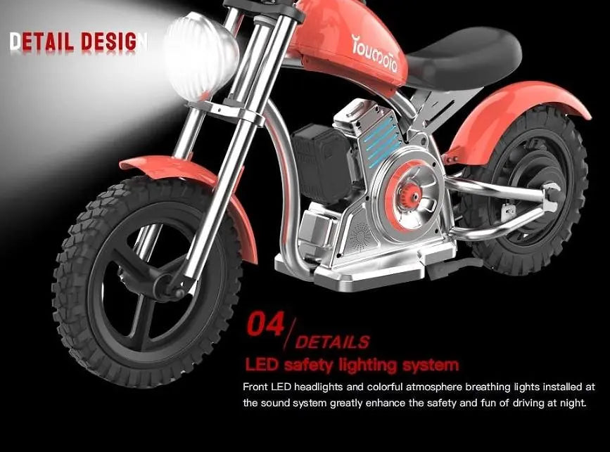 Kids Electric Motorcycle  Red Harley Modeling speed 16km / h load 75kg climbing 12° range 12km LED lighting simulation fuel engine sound wave and magic smoke simulation exhaust fog Doba