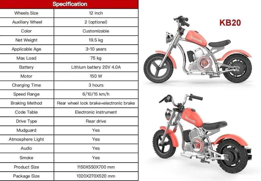 Kids Electric Motorcycle  Red Harley Modeling speed 16km / h load 75kg climbing 12° range 12km LED lighting simulation fuel engine sound wave and magic smoke simulation exhaust fog Doba