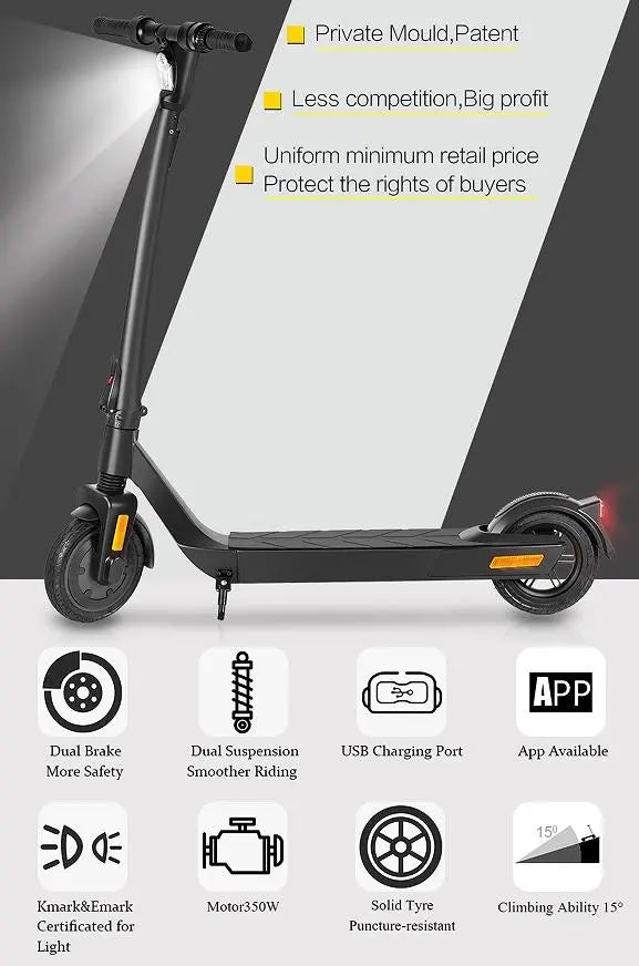 E Scooter, 500W Electric balance scooter.  25 km/h speed portable folding USB mobile phone charging load 120kg climb 15° range 30km LED lighting Doba