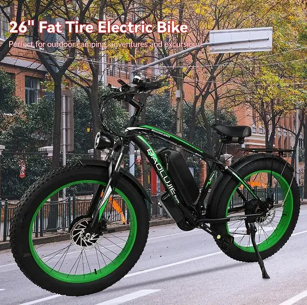 Adult, Baolujie Electric Bike 2000W electric cross-country bike.  45 km/h vertical bar folding instrument LCD load 100kg power endurance 90-100km LED lighting adult universal (Beige or Green) Doba