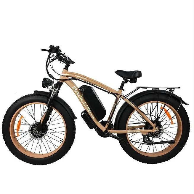 Adult, Baolujie Electric Bike 2000W electric cross-country bike.  45 km/h vertical bar folding instrument LCD load 100kg power endurance 90-100km LED lighting adult universal (Beige or Green) Doba