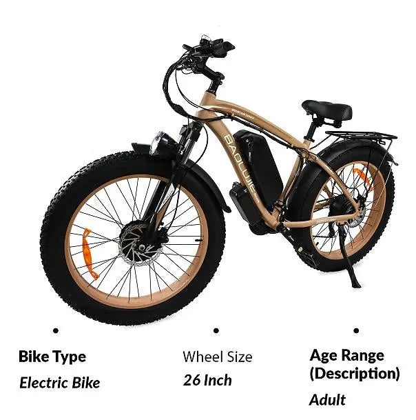 Adult, Baolujie Electric Bike 2000W electric cross-country bike.  45 km/h vertical bar folding instrument LCD load 100kg power endurance 90-100km LED lighting adult universal (Beige or Green) Doba