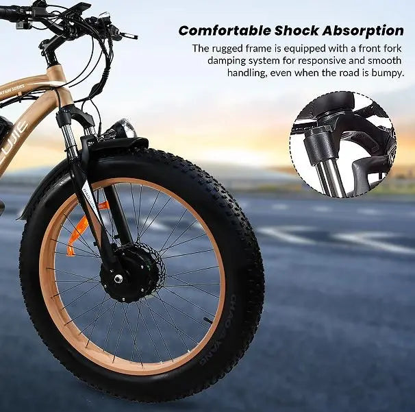 Adult, Baolujie Electric Bike 2000W electric cross-country bike.  45 km/h vertical bar folding instrument LCD load 100kg power endurance 90-100km LED lighting adult universal (Beige or Green) Doba