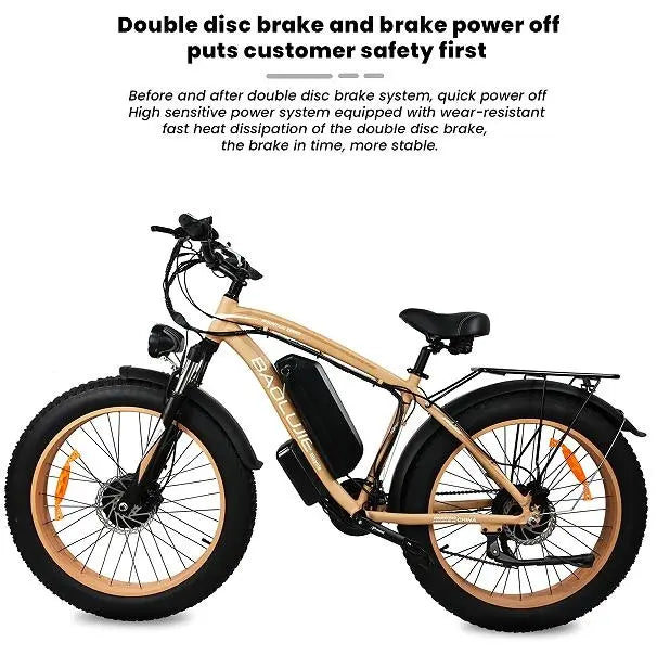 Adult, Baolujie Electric Bike 2000W electric cross-country bike.  45 km/h vertical bar folding instrument LCD load 100kg power endurance 90-100km LED lighting adult universal (Beige or Green) Doba