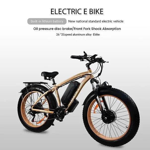 Adult, Baolujie Electric Bike 2000W electric cross-country bike.  45 km/h vertical bar folding instrument LCD load 100kg power endurance 90-100km LED lighting adult universal (Beige or Green) Doba