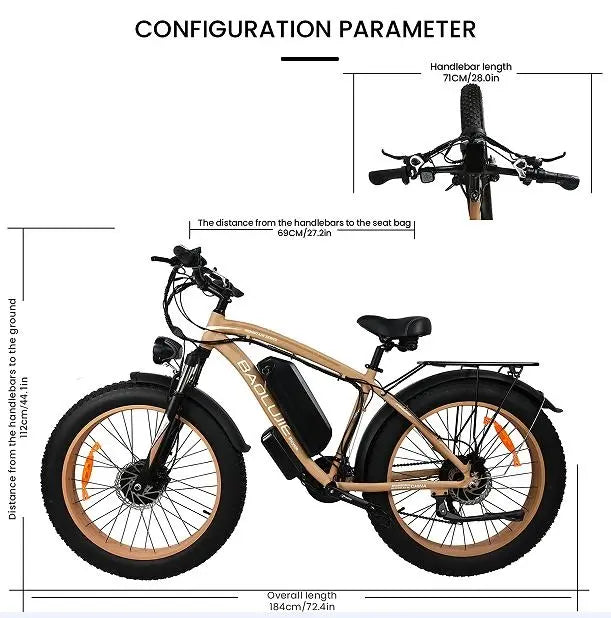 Adult, Baolujie Electric Bike 2000W electric cross-country bike.  45 km/h vertical bar folding instrument LCD load 100kg power endurance 90-100km LED lighting adult universal (Beige or Green) Doba