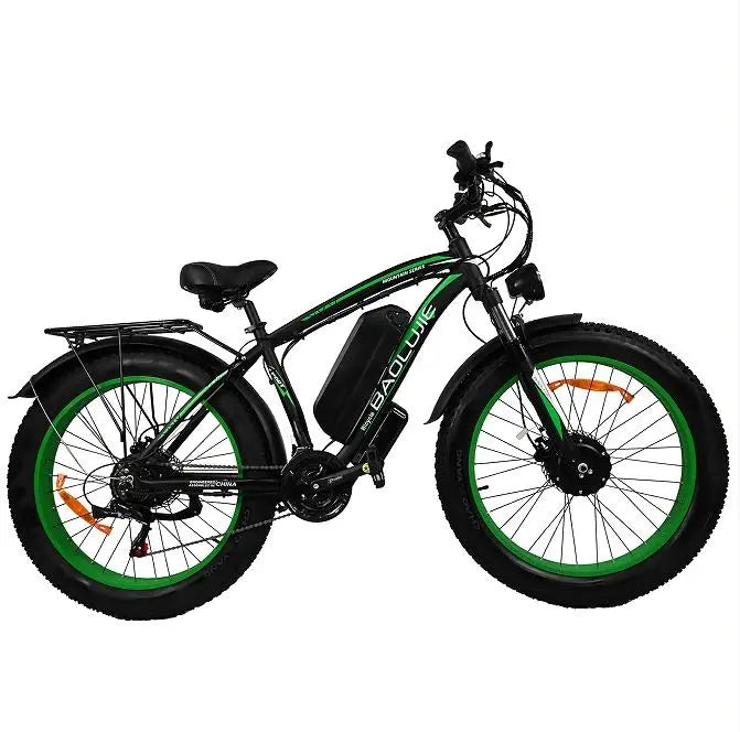 Adult, Baolujie Electric Bike 2000W electric cross-country bike.  45 km/h vertical bar folding instrument LCD load 100kg power endurance 90-100km LED lighting adult universal (Beige or Green) Doba