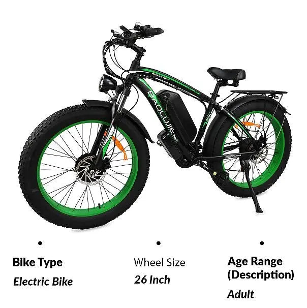 Adult, Baolujie Electric Bike 2000W electric cross-country bike.  45 km/h vertical bar folding instrument LCD load 100kg power endurance 90-100km LED lighting adult universal (Beige or Green) Doba