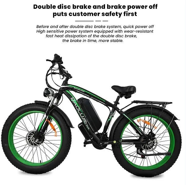 Adult, Baolujie Electric Bike 2000W electric cross-country bike.  45 km/h vertical bar folding instrument LCD load 100kg power endurance 90-100km LED lighting adult universal (Beige or Green) Doba