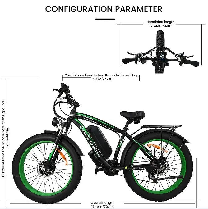 Adult, Baolujie Electric Bike 2000W electric cross-country bike.  45 km/h vertical bar folding instrument LCD load 100kg power endurance 90-100km LED lighting adult universal (Beige or Green) Doba